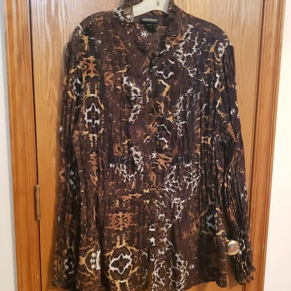Lane Bryant Leopard Print Ruffle Button Up Blouse 1X Top Shirt